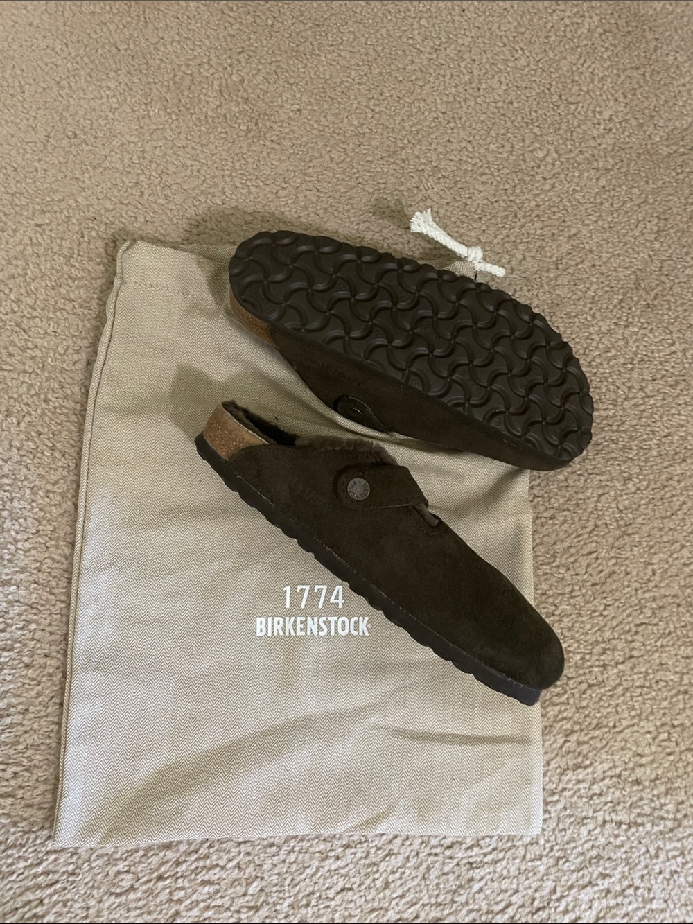 NWOB  Suede Shearling Fur-Lined Slip-On Clog - Dark Brown Suede - Picture 10 of 12